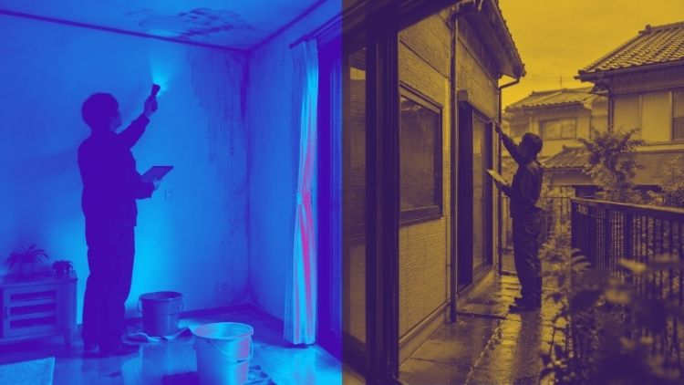 現地調査では、濡れ方と外側の傷みを照らし合わせる