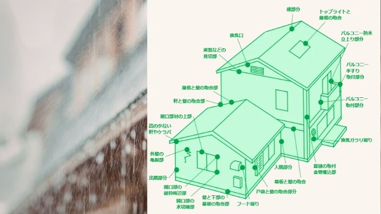 野田市で雨漏りが起こる主な浸入経路